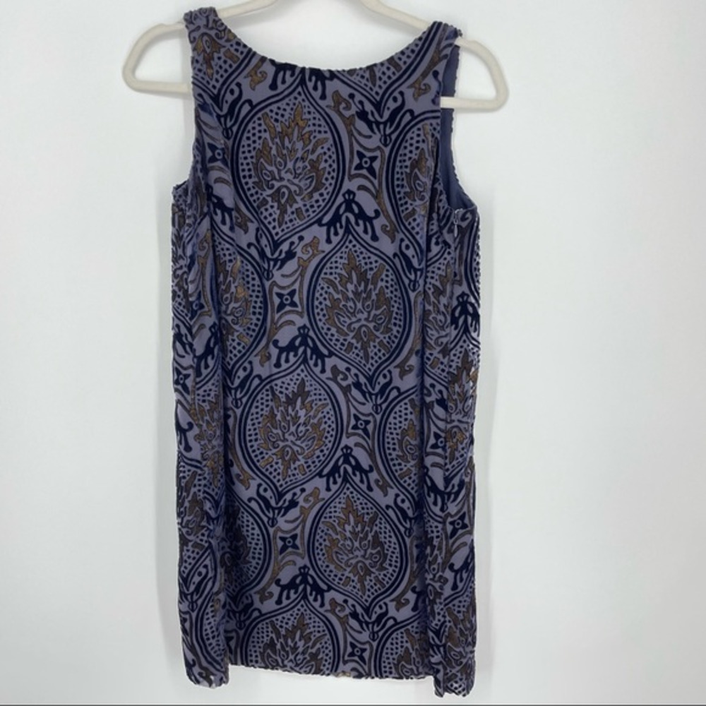 Loft Navy blue gold Velvet Shift Dress sleeveless Sz S petite
